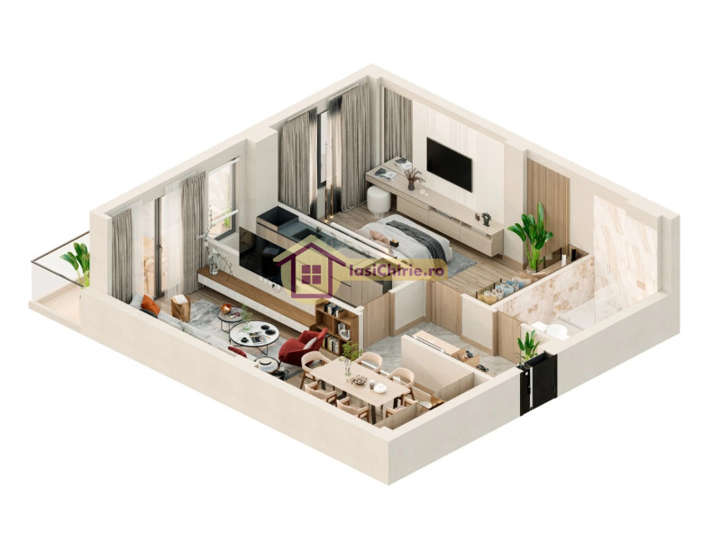 Apartament de vanzare cu 2 camere in Iasi, de tip decomandat, suprafata de 56 mp, zona Valea Lupului(Cartier Iriss)